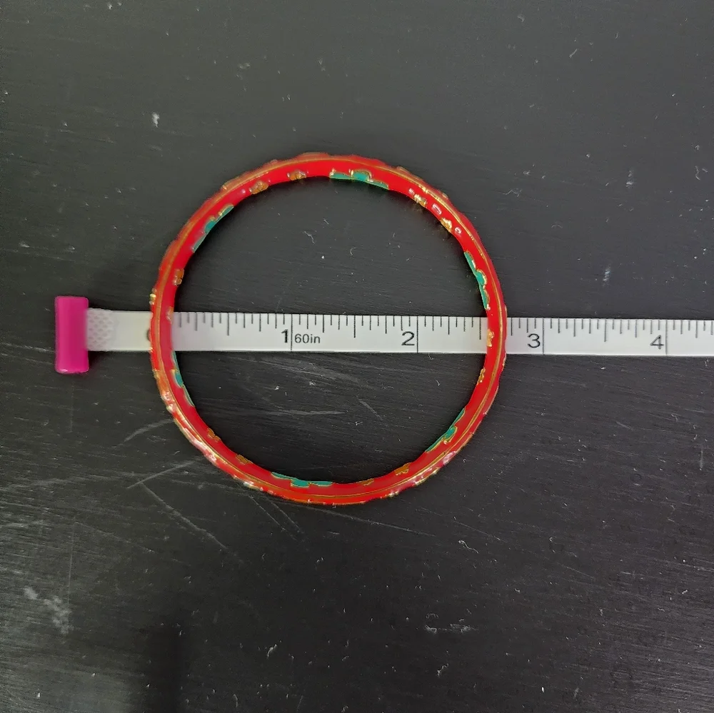 Vintage Red Cloisonne Bangle Bracelet - Picture 5 of 8